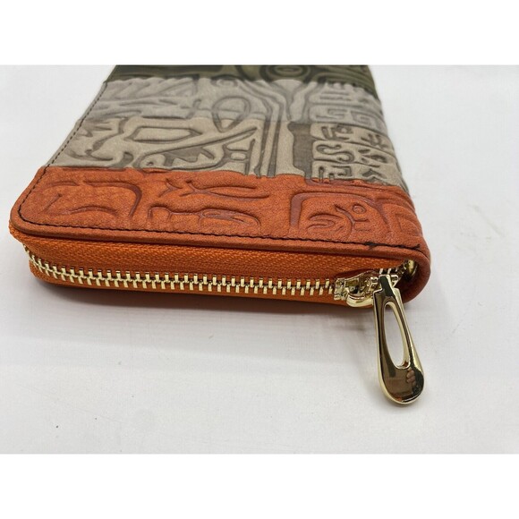 Walk Arrive Women’s Leather Tribal Hieroglyphics Multi Colors Wristlet Purse Boh - Picture 3 of 10